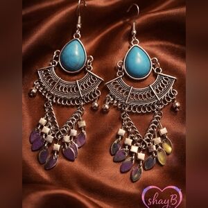 Turquoise and Silver Chandelier Earrings